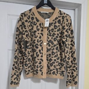 Abercrombie & Fitch Leopard-Print Button Cardigan - Beige & Black